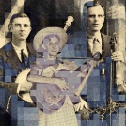 Illustration made from black/white photos of several musicians