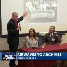 Moderator and two panelists at KEYT event in the Library