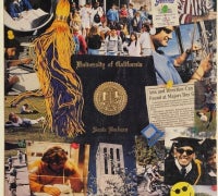 UCSB diploma with gold seal centered in collage of students, purple-and-gold tassel and graduation photos