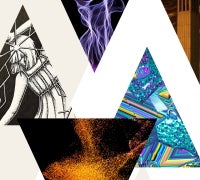 Five triangles with detail images of Art of Science Competition entries