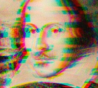 Distorted image of the Flower portrait of William Shakespeare 