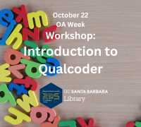 Promo image for the workshop with date (October 22), title of the workshop, and UCSB Library and RDS department logos