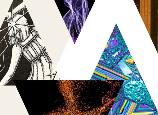 Five triangles with detail images of Art of Science Competition entries