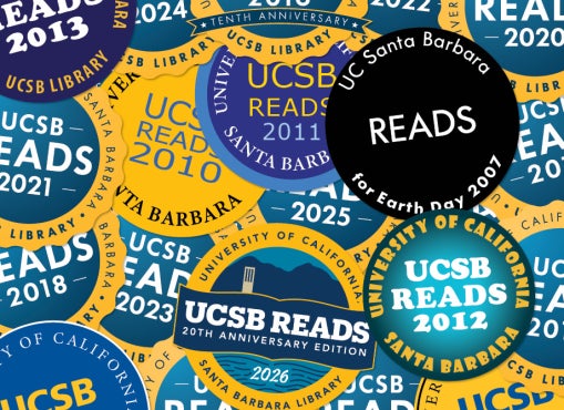 Collage of UCSB Reads badges from 2007 to 2026
